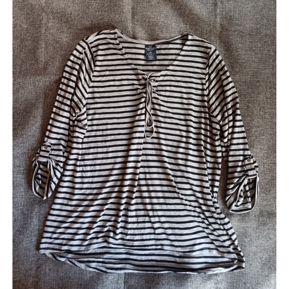 shirt 16W Womans Faded Glory Casual Gray Striped 3/4 Sleeve
